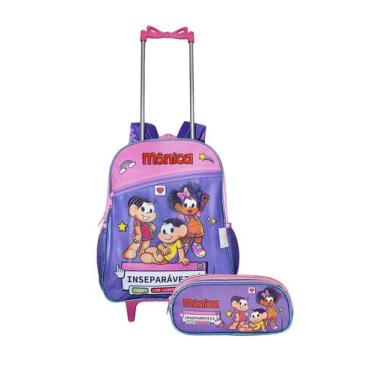 Imagem de Kit Mochila E Estojo Turma Da Monica Magali Rodinha Infantil - Luxcel