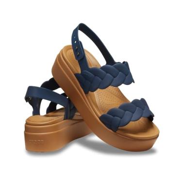 Imagem de Crocs Sandálias plataforma femininas Brooklyn Low Wedges, Tecido azul-marinho, 37