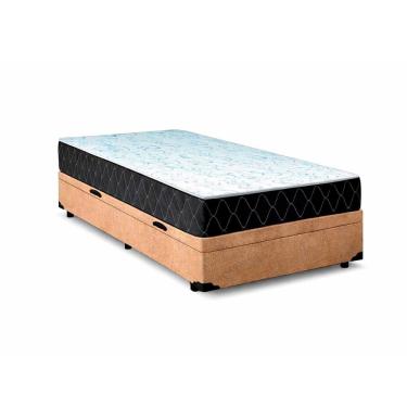 Imagem de Cama Box Baú Solteiro 88 Suede Bege Com Colchão Espuma D33 Marrocos 30cm