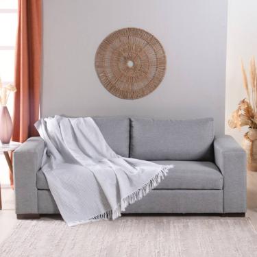 Imagem de Manta Para Sofá Com Franja Grid 2,10m Jacquard Cinza