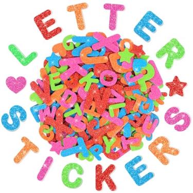 Imagem de 320 peças adesivos de letras de espuma com glitter do alfabeto, 3,8 cm 2,5 cm autoadesivo A-Z letra coração estrela adesivos de espuma para crianças artesanato sala de aula projeto escola decorações