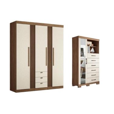 Imagem de Guarda Roupa 2 Peças (1guardaroupa+1cômoda) Qc265 Jatoba/areia - Santos Andirá