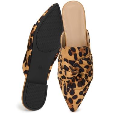 Imagem de Aomigoct Dress Flat Mules femininos: bico fino elegante e camurça com laço para escritório e reuniões - leve sem cadarço para confiança no uso diário - Idades 28-50, Leopardo, 40
