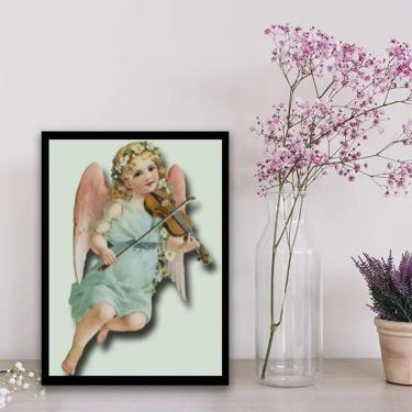Imagem de Quadro Decorativo Anjinho Vintage 24X18Cm - Madeira Preta