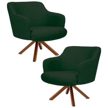 Imagem de Kit 2 Poltronas Decorativas Giratórias Base Giromad Madeira Jade C-117 Linho Verde Musgo - Domi