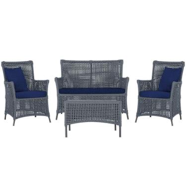 Imagem de Jogo Sofá 2 Poltronas E Mesa Igapó Preta E10 Trama Original Prata