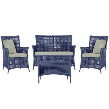 Imagem de Jogo Sofá E 2 Poltronas E Mesa Igapó Preta E3 Trama Original Azul