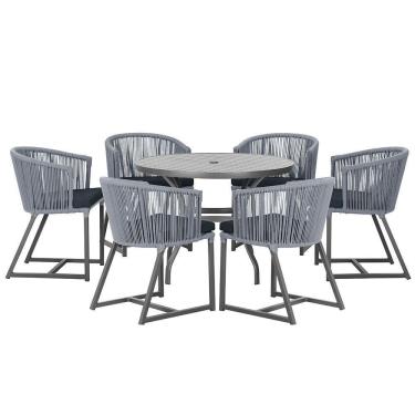 Imagem de Mesa E 6 Cadeiras E Noronha Preto E12 Trama  Prata