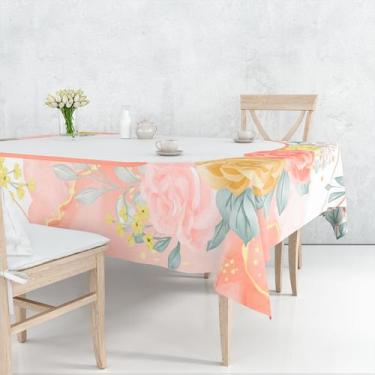 Imagem de Toalha De Mesa Retangular 6 Lugares Tecido Oxford Floral Aquarela Mold