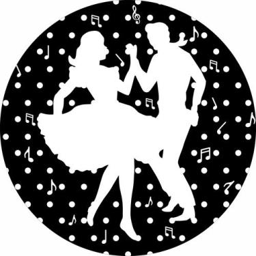 Imagem de Painel de Tecido Sublimado Redondo Casal Dançando Poá e Notas Musicais