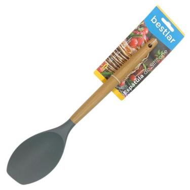 Imagem de Espátula de Silicone Cinza com Cabo em Madeira - Bestlar