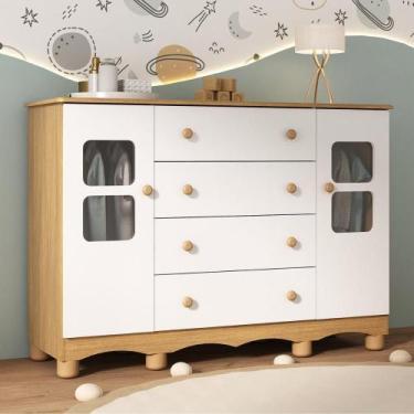 Imagem de Cômoda Infantil 125cm 2 Portas Com Vidro E 4 Gavetas Luna Multimóveis 
