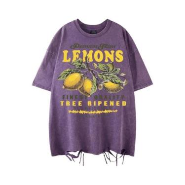 Imagem de Camiseta Feminina Y2K De Algodão Com Estampa De Limões Frescos, Manga 