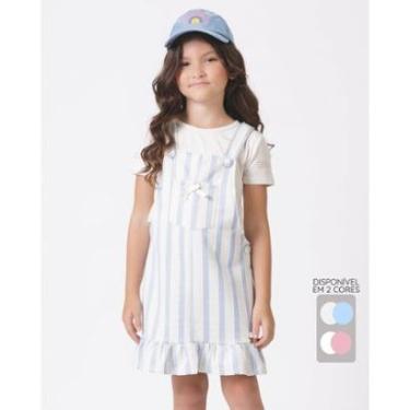 Imagem de Conjunto blusa salopete tweed Cala verão brilho sofisticado- Azul e Rosa - Menina 4 a 14 anos-Feminino