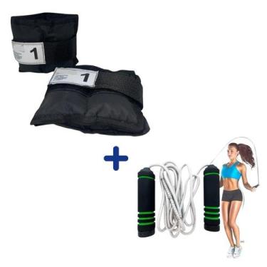 Imagem de Kit Exercício Treino Com Colchonete Caneleira 1kg Par e Corda de pular