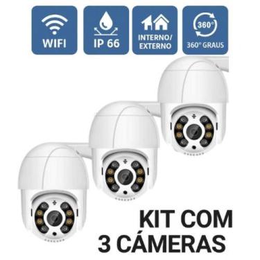 Imagem de Kit 3 Câmeras Segurança Externa IP66 com Rotação 360º - Câmeras de Seg