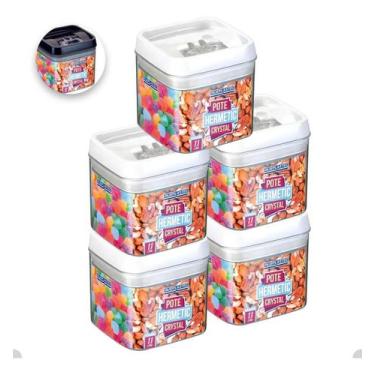Imagem de Kit Com 5 Potes Hermético De Acrílico Mantimentos Tampa Trava 1100 Ml 