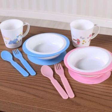 Imagem de Kit Alimentação Com Copo Infantil 4 Peças Fibra De Bambu Bene Casa Ros