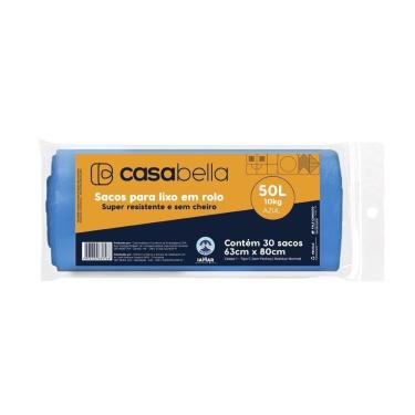 Imagem de Saco de Lixo Casabella Rolo Azul 50 Litros - Embalagem com 30 Unidades