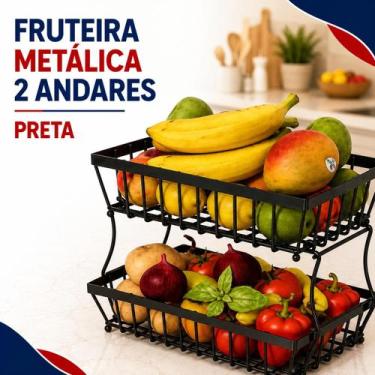 Imagem de Fruteira Metálica 2 Andares Preta para Frutas Legumes - Top Rio