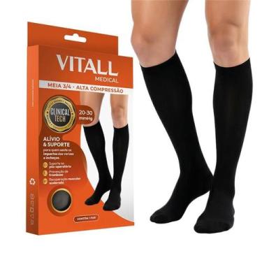 Imagem de Meia 3 4 Vitall Medical Alta Compressão Com Ponteira 2030 mmHg Masculi
