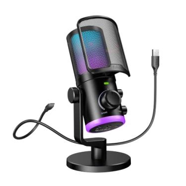 Imagem de FIFINE Microfone de jogo PC, mic de streaming USB para podcast, chat de jogo, microfone de computador de mesa condensador com RGB, botão mudo, cancelamento de ruído para PS4/PS5/Twitch/Discord-AM6
