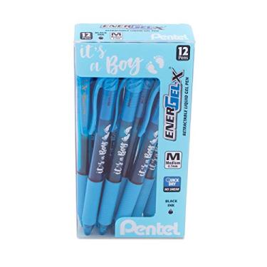 Imagem de Pentel EnerGel-X Caneta de gel retrátil, (0,7 mm) Med. line, tinta azul celeste - É um menino! Caixa dúzia (BL107SPC12)