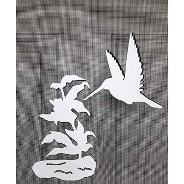 Imagem de DCentral Imã de tela flexível beija-flor e flores: frente e verso. Branco brilhante mais fácil de ver dia e noite. Decorativo. Ajuda a parar de entrar em telas, tamanho L 17,78 cm x C 20,32 cm