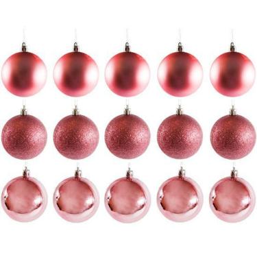 Imagem de Bola De Natal Mista Fosca Lisa Glitter Rosé Com 30 Peças 4cm