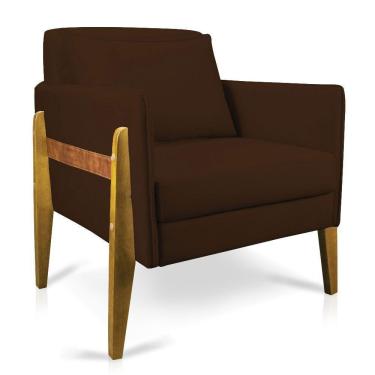 Imagem de Poltrona Lana Suede Base De Madeira - D`Rossi Marrom