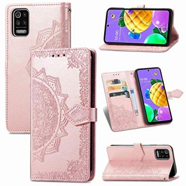 Imagem de HONGYAN Capa de telefone Para LG K52 Mandala Flower estojo de couro com relevo horizontal com suporte e três slots para cartão, carteira e cordão Capa protetora