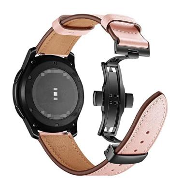 Imagem de Para Samsung Galaxy Watch Pulseira de couro delicada 22 mm 20 mm fivela borboleta relógio Samsung pulseira de couro escolha feminina escolha masculina (fivela rosa preta, 20 mm)