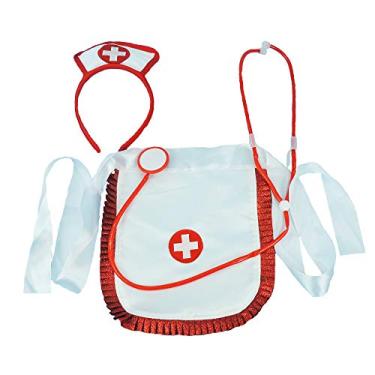 Imagem de Fantasia de enfermeira sexy conjunto de 3 peças inclui avental de chapéu e estetoscópio branco