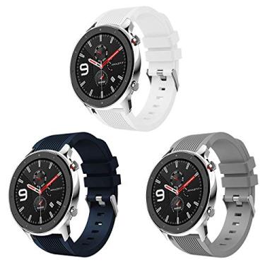 Imagem de Kit 3 Pulseiras NSmart compatíveis com Amazfit GTR 47MM / GTR 2 / GTR 2e / GTR 3 / GTR 4 (Branca/Azul/Cinza rajada)