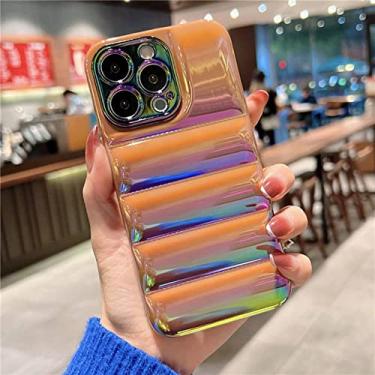 Imagem de Moda Gradient Laser Glossy Down Jacket Case Phone Case For iPhone 12 Pro 11 Pro Max 13 Pro Max Soft Silicone Back Cover, LS, Brown, For iPhone 11