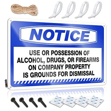 Imagem de Aviso de decoração de casa engraçada Aviso uso ou posse de drogas alcoólicas ou armas de fogo na propriedade da empresa sinal de lata placas de lata de metal regras de acampamento (tamanho: 20X30cm)