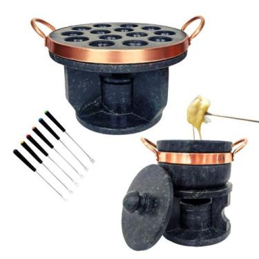 Imagem de Fondue Provolera 20cm + Fondue 500ml + 6 Garfinhos Pedra Sabão Curado