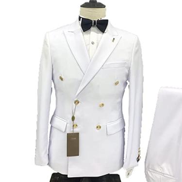 Imagem de Blazer masculino jaqueta blazer de casamento blazer dois botões casacos esportivos elásticos jaqueta slim fit para festa ternos de 2 peças, branco, GG (52/36)