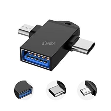 Imagem de A3vsbr adaptador otg 3 em 1 com conector tipo USB-A fêmea, type-c e micro-b v8 macho