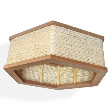 Imagem de Luminária Lustre Pendente Rústico Retro Madeira Sisal 45Cm