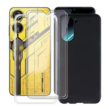 Imagem de HGJTFANY Pacote com 2 capas de telefone para ZTE Nubia Neo 5G (16,8 cm) com [2 protetores de tela], capa traseira de silicone macio e à prova de choque para ZTE Nubia Neo 5G - transparente + preto