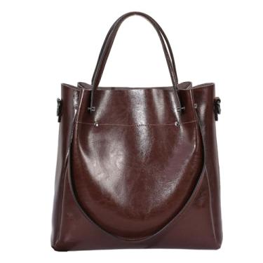 Imagem de Bolsa de mão de couro legítimo para mulheres, bolsa de ombro, tote messenger hobo bag, pasta com alça ajustável (C)