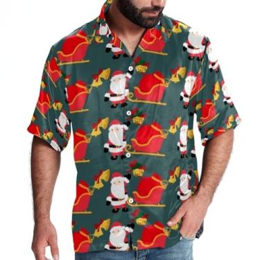 Imagem de Camisa de praia masculina casual de manga curta com botão vermelha Christmas Element, P, Multicolorido 8, P