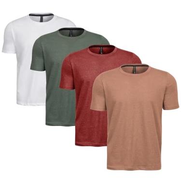 Imagem de Kit 4 Camisas Camisetas Básica Masculina Plus Size Lisa (BR, Alfa, XXG, Plus Size, Bege-Branco-Verde-Vinho)