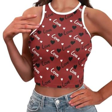 Imagem de Yewattles Top curto sexy para mulheres gola alta camisetas colete regata menina roupas de verão PP-2GG, Valentin Love vermelho, M