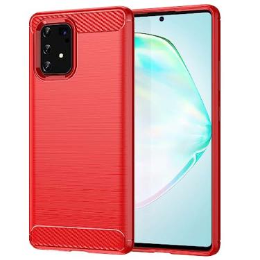 Imagem de Capa de celular para Samsung Galaxy M80S, fibra de carbono refinada, anti-queda, anti-impressões digitais, proteção total vermelha