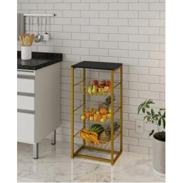 Imagem de Fruteira Grécia Tampo Madeira Mdp Preto Base de Ferro Dourado