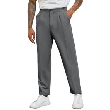 Imagem de PASLTER Calça social masculina slim fit algodão golfe calça casual plissada, Cinza escuro, M