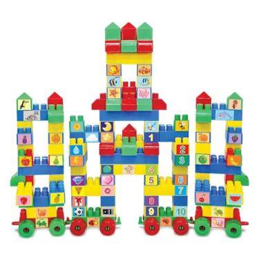 Imagem de GGB Plast Blocos de Montar Castelinho 128 Peças Coloridas