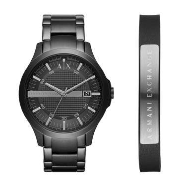 Imagem de A|X ARMANI EXCHANGE Relógio masculino de aço inoxidável e conjunto de presente de pulseira (modelo: AX7101), Conjunto preto/preto, Conjunto de presente